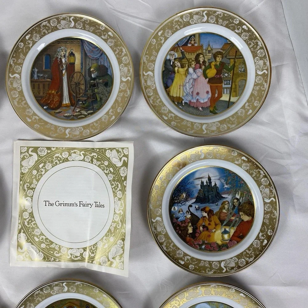 Vintage Franklin Porcelain Grimm's Fairy Tales 8in Plates Lot of 8 Bavaria 1978
